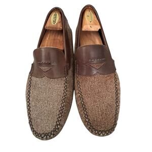 Moreschi Driving Loafers Men’s 10 Made In Italy Herringbone Nubuck Leather Brown